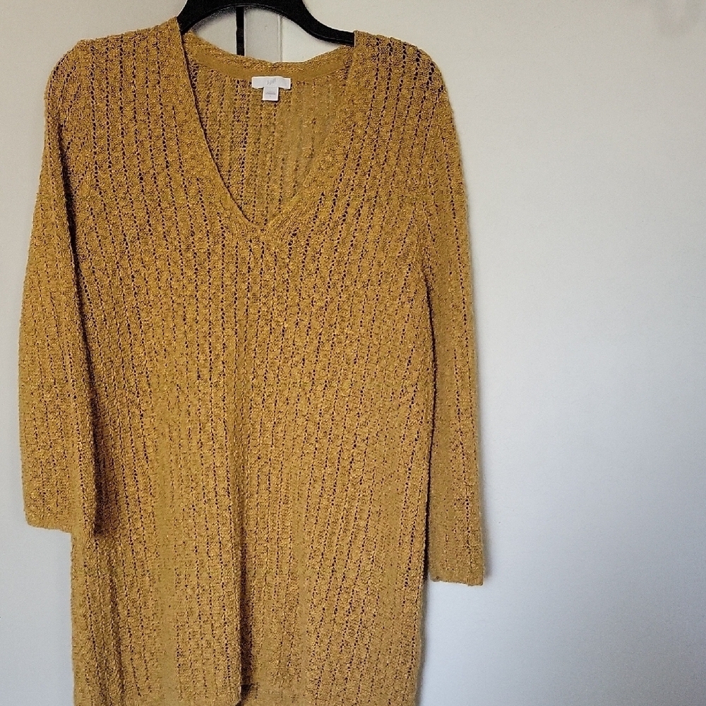 J. Jill Women's Yellow Mustard V-Neck Blouse  Relaxed Fit Size L